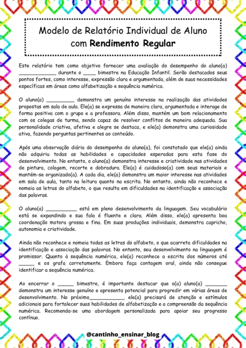 Modelos de relatórios individuais na educação infantil — p15 | Atividades Educação Infantil (ensinoja.com.br)