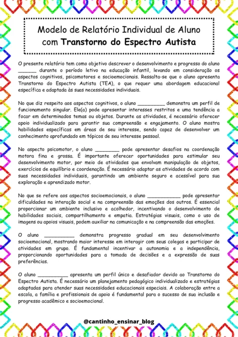 Modelos de relatórios individuais na educação infantil — p19 | Atividades Educação Infantil (ensinoja.com.br)
