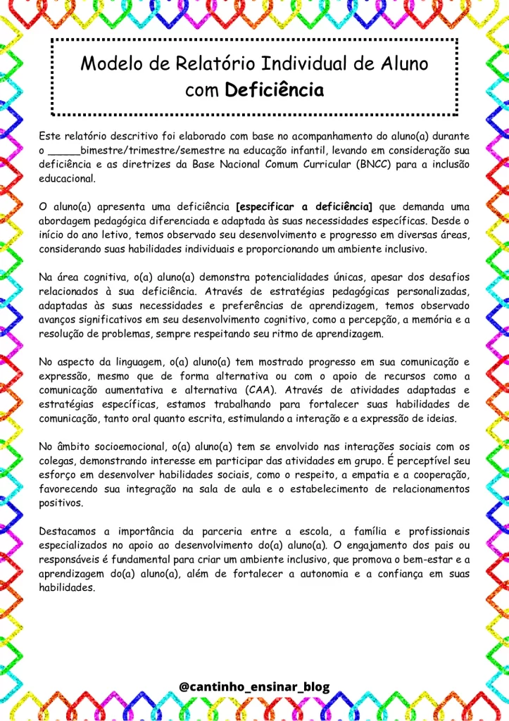 Modelos de relatórios individuais na educação infantil — p21 | Atividades Educação Infantil (ensinoja.com.br)