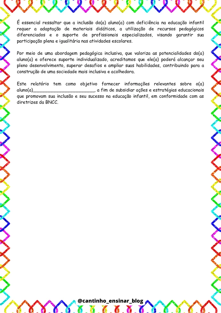 Modelos de relatórios individuais na educação infantil — p22 | Atividades Educação Infantil (ensinoja.com.br)