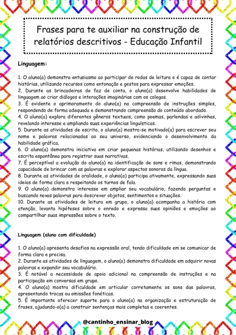 Modelos de relatórios individuais na educação infantil — p26 | Atividades Educação Infantil (ensinoja.com.br)