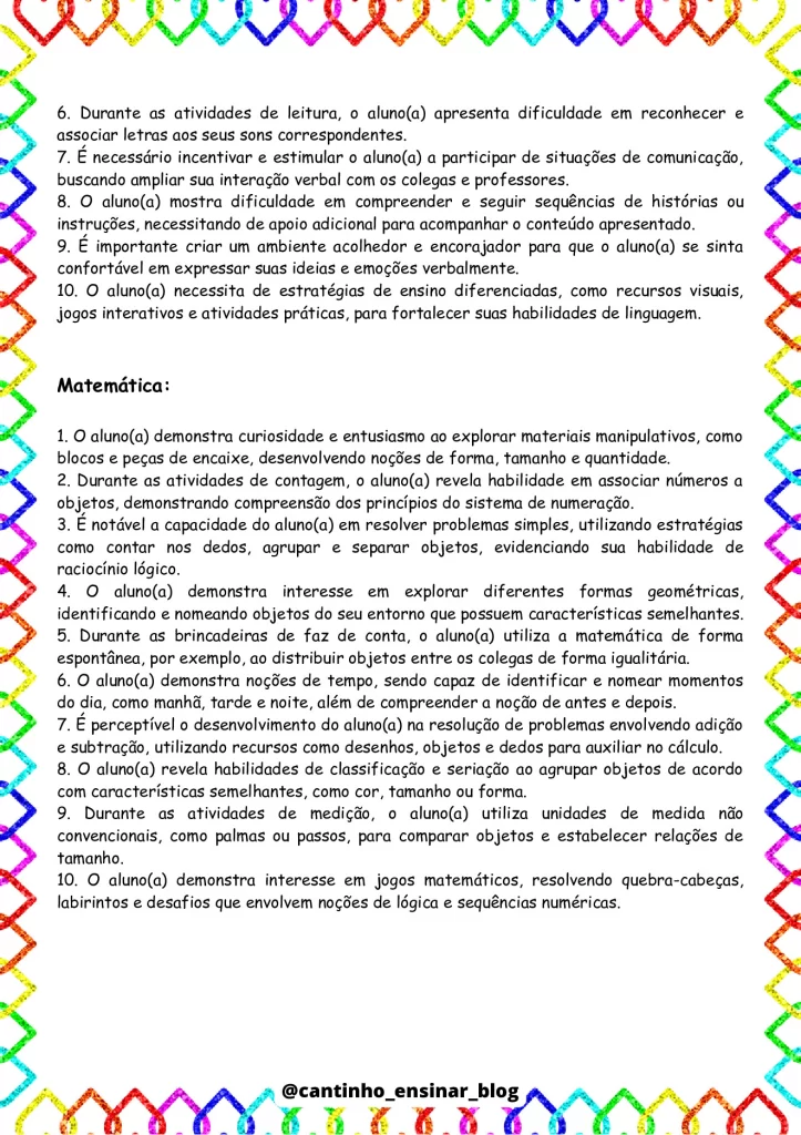 Modelos de relatórios individuais na educação infantil — p27 | Atividades Educação Infantil (ensinoja.com.br)