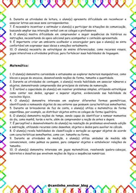 Modelos de relatórios individuais na educação infantil — p27 | Atividades Educação Infantil (ensinoja.com.br)