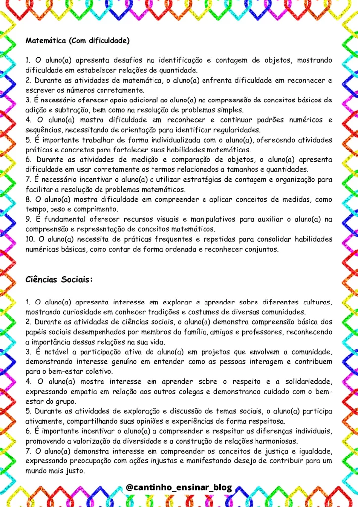 Modelos de relatórios individuais na educação infantil — p28 | Atividades Educação Infantil (ensinoja.com.br)