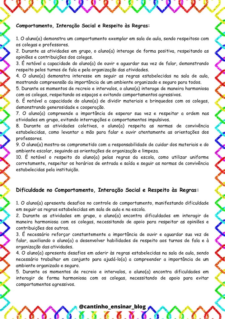 Modelos de relatórios individuais na educação infantil — p30 | Atividades Educação Infantil (ensinoja.com.br)