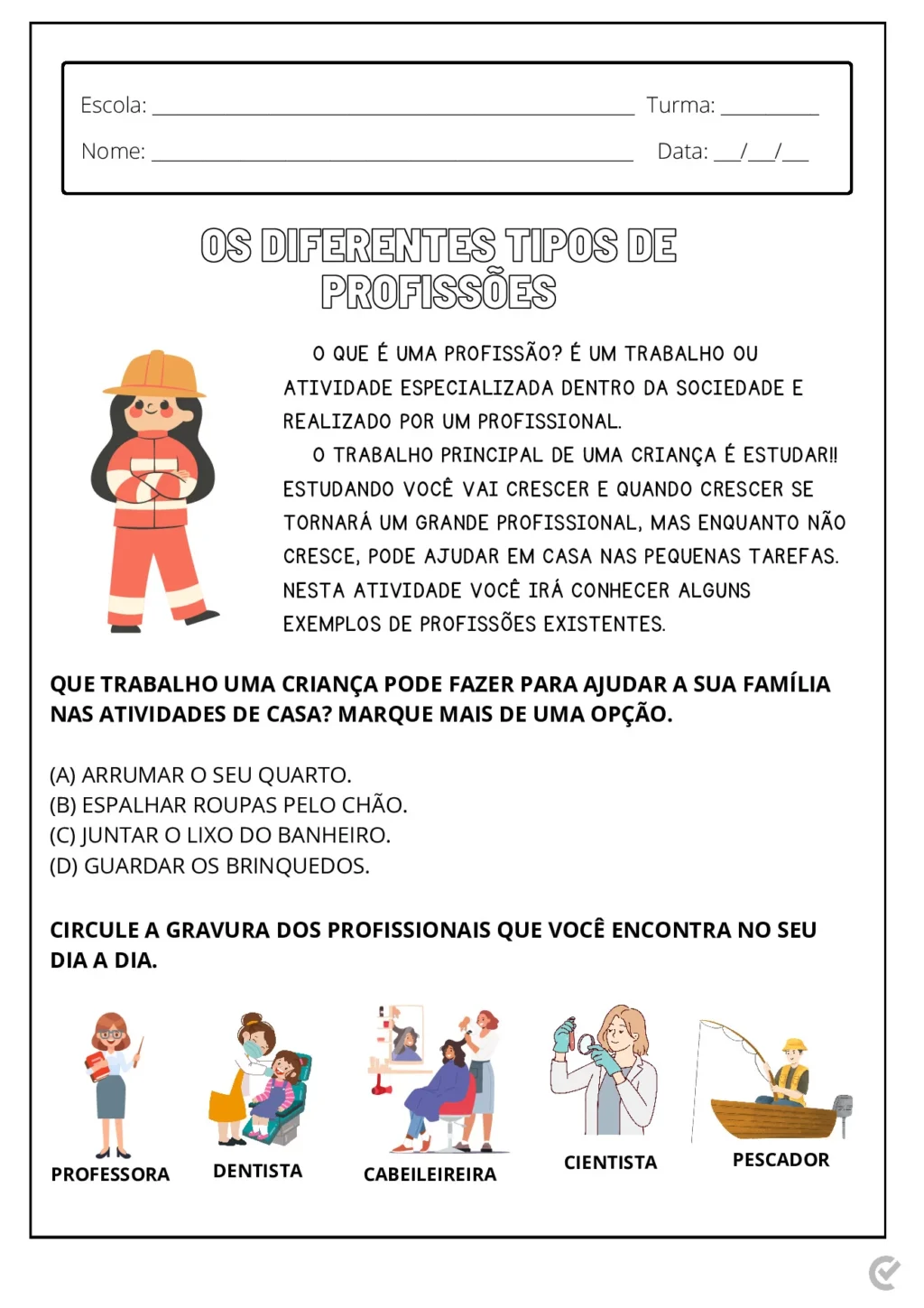 Atividades sobre profissões e familia do 1° ao 4° ano