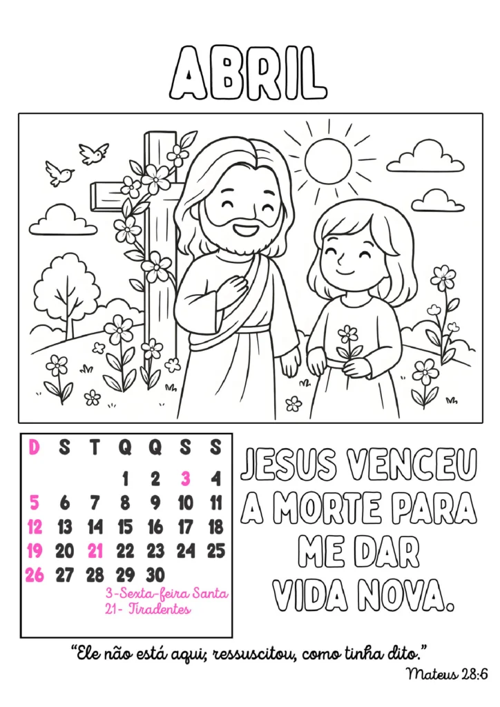 Calendário 2026 com fé e cor para crianças — p5 | Atividades Educação Infantil (ensinoja.com.br)