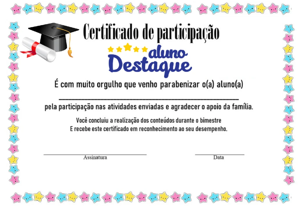 Certificado de Participação Aluno Destaque para Imprimir — p1 | Atividades Educação Infantil (ensinoja.com.br)