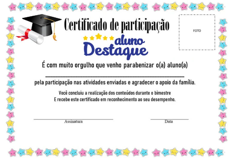 Certificado de Participação Aluno Destaque para Imprimir — p2 | Atividades Educação Infantil (ensinoja.com.br)