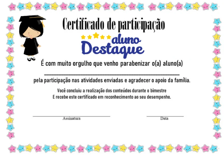 Certificado de Participação Aluno Destaque para Imprimir — p3 | Atividades Educação Infantil (ensinoja.com.br)