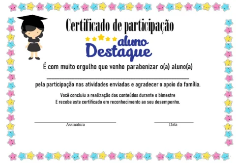 Certificado de Participação Aluno Destaque para Imprimir — p6 | Atividades Educação Infantil (ensinoja.com.br)