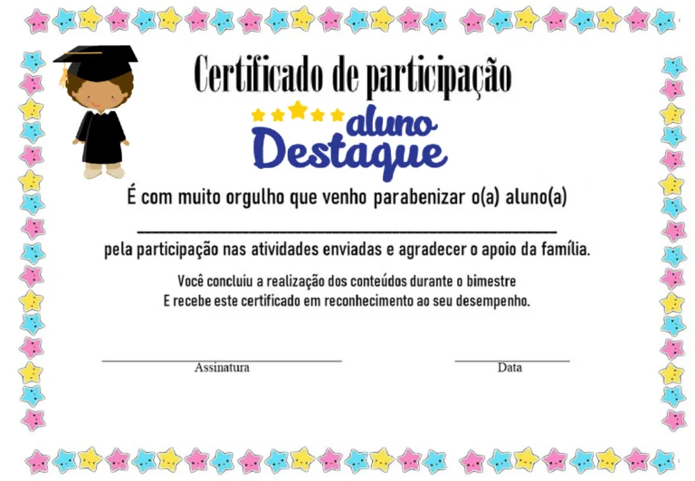 Certificado de Participação Aluno Destaque para Imprimir — p8 | Atividades Educação Infantil (ensinoja.com.br)
