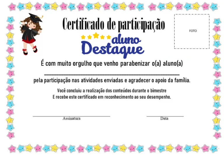 Certificado de Participação Aluno Destaque para Imprimir — p10 | Atividades Educação Infantil (ensinoja.com.br)