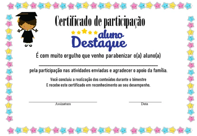 Certificado de Participação Aluno Destaque para Imprimir — p14 | Atividades Educação Infantil (ensinoja.com.br)