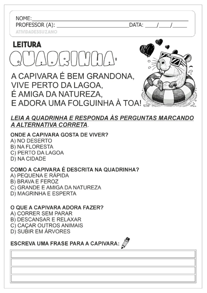 Atividades da Capivara para Imprimir (Alfabetização — p2 | Atividades Educação Infantil (ensinoja.com.br)
