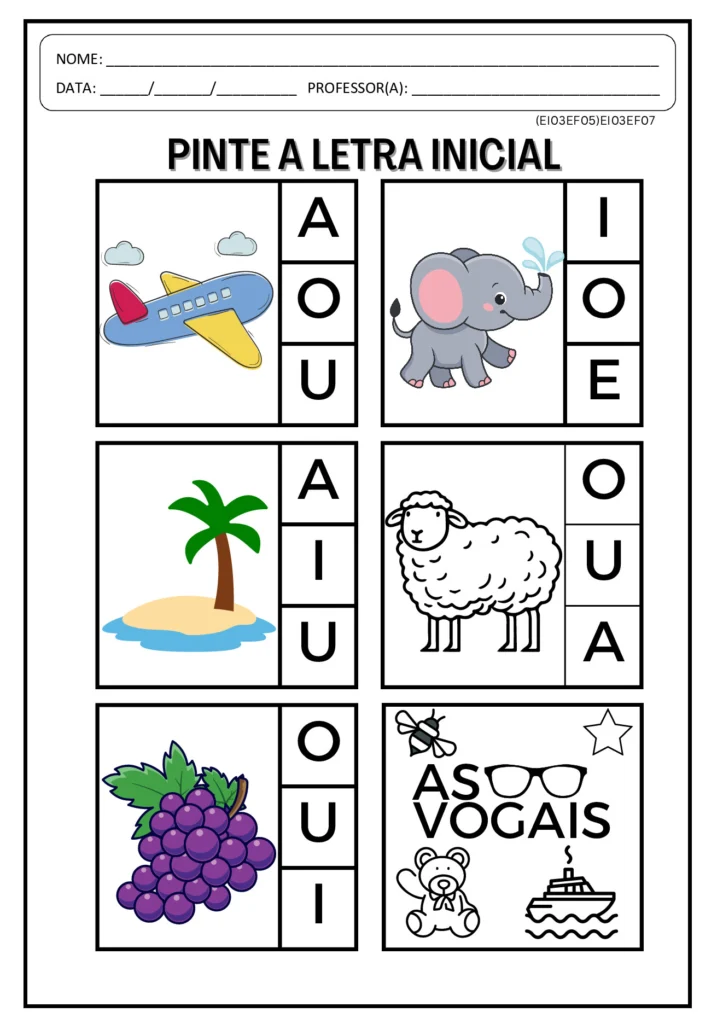 Atividades de Alfabeto, Vogais e Números (Pré) – PDF — p2 | Atividades Educação Infantil (ensinoja.com.br)