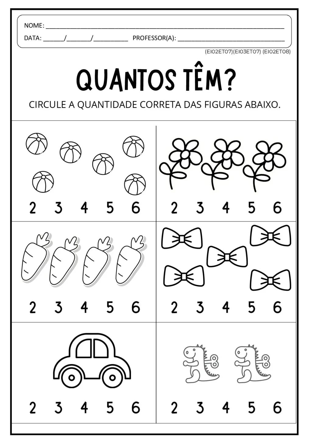Atividades de Números para Maternal/Pré (PDF Imprimir)