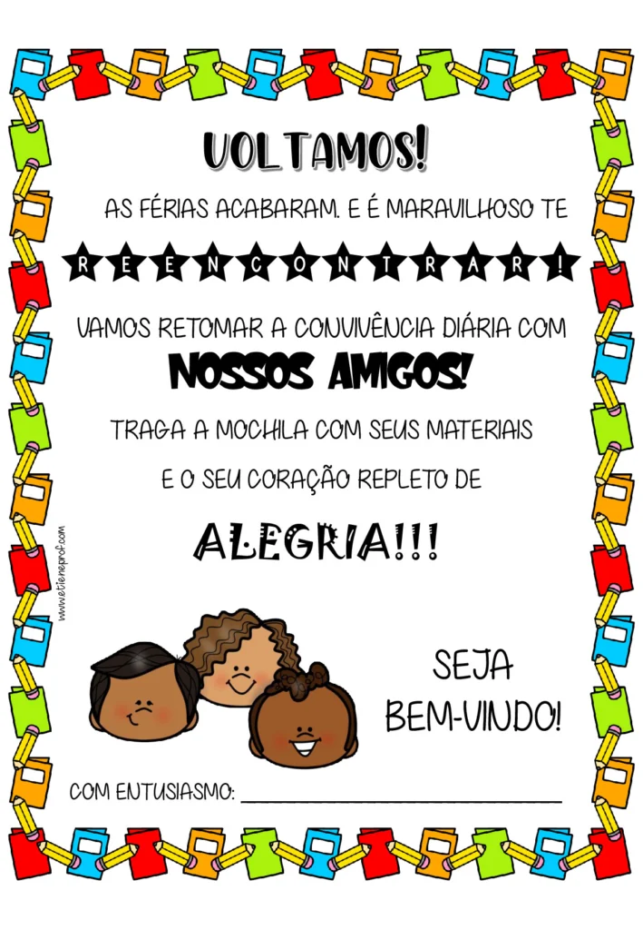 Bilhetinho Volta às Aulas para Imprimir em PDF — p1 | Atividades Educação Infantil (ensinoja.com.br)