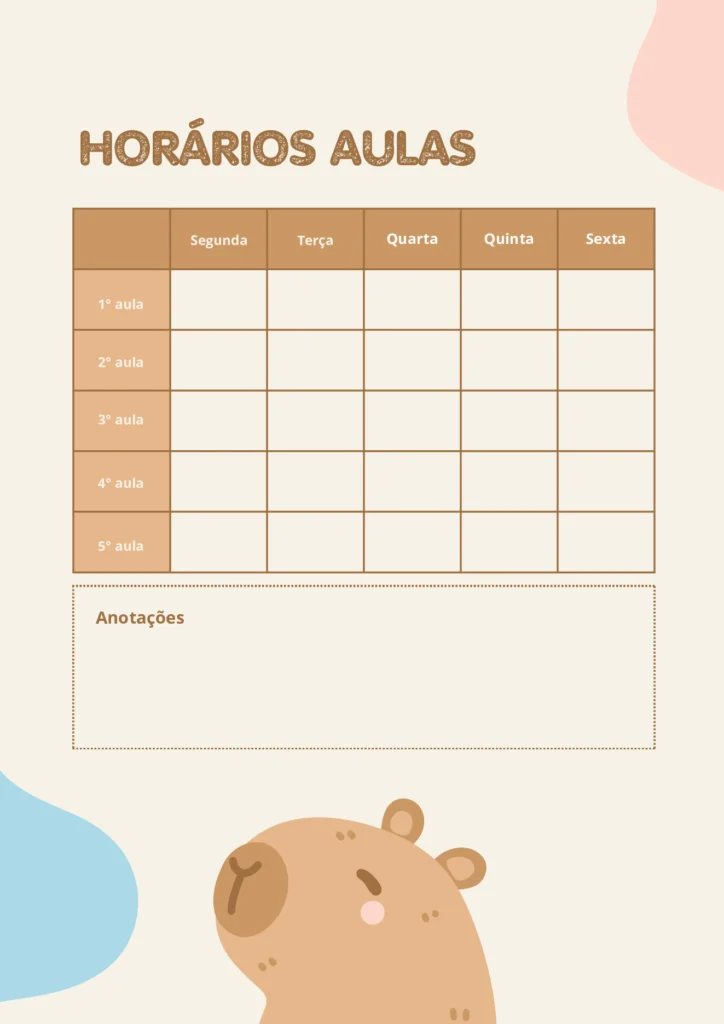 Planner Escolar 2026 Mensal Capivara para Imprimir — p3 | Atividades Educação Infantil (ensinoja.com.br)