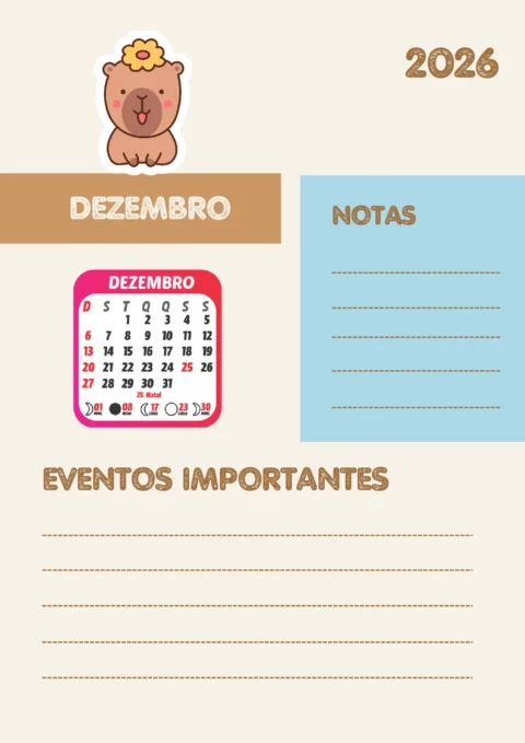 Planner Escolar 2026 Mensal Capivara para Imprimir — p16 | Atividades Educação Infantil (ensinoja.com.br)