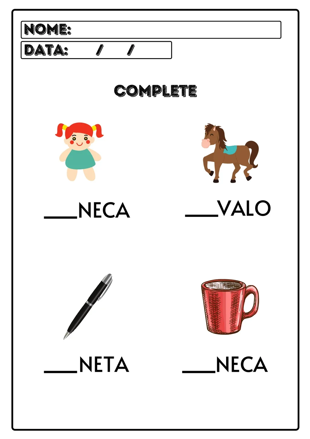 Atividade Letra Inicial para Imprimir – Complete as Palavras (Educação Infantil) — p1 | Atividades Educação Infantil (ensinoja.com.br)