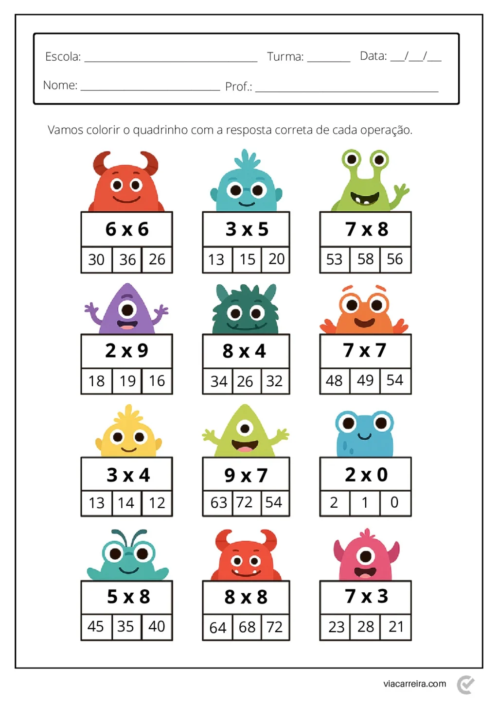 Atividades de Multiplicação 2º Ano para Imprimir (PDF)