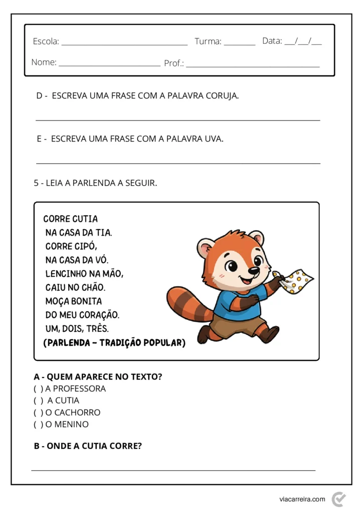 Atividades de Sondagem 2º Ano para Imprimir (PDF) — p4 | Atividades Educação Infantil (ensinoja.com.br)
