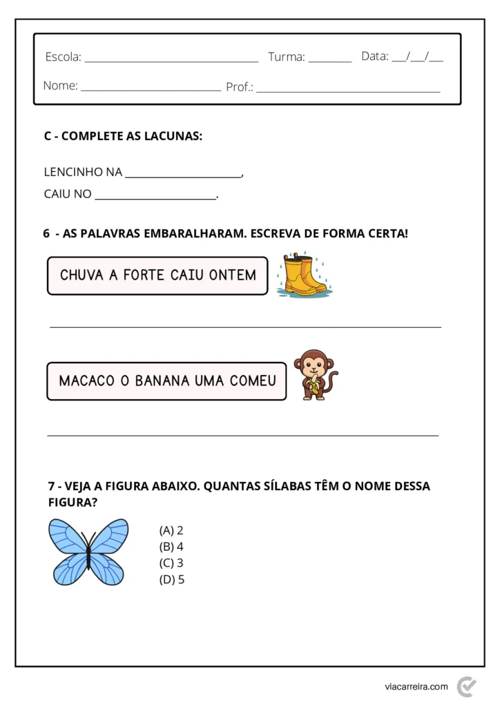 Atividades de Sondagem 2º Ano para Imprimir (PDF) — p5 | Atividades Educação Infantil (ensinoja.com.br)