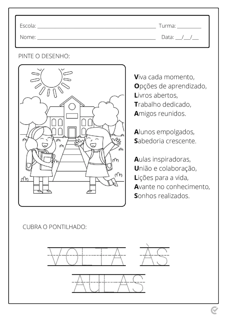 Atividades de Volta às Aulas 1º Ano para Imprimir (PDF)