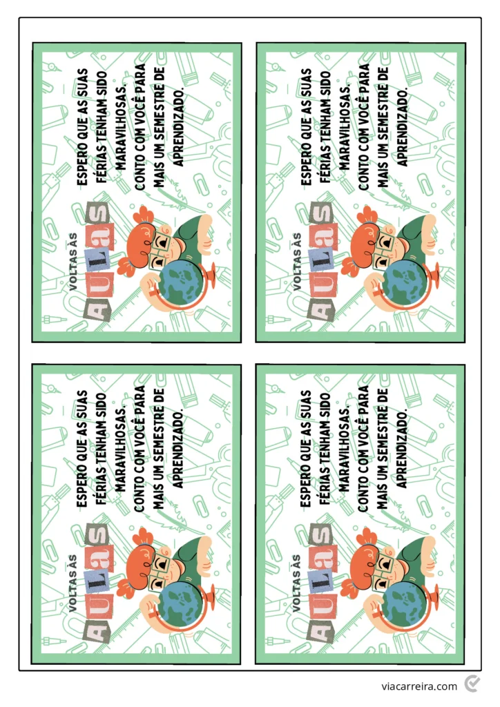Cartões Volta às Aulas: Boas-Vindas para Imprimir (PDF) — p2 | Atividades Educação Infantil (ensinoja.com.br)