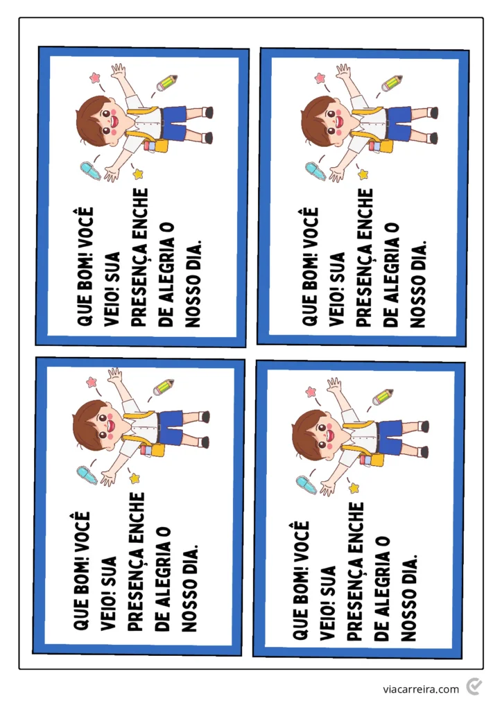 Cartões Volta às Aulas: Boas-Vindas para Imprimir (PDF) — p5 | Atividades Educação Infantil (ensinoja.com.br)