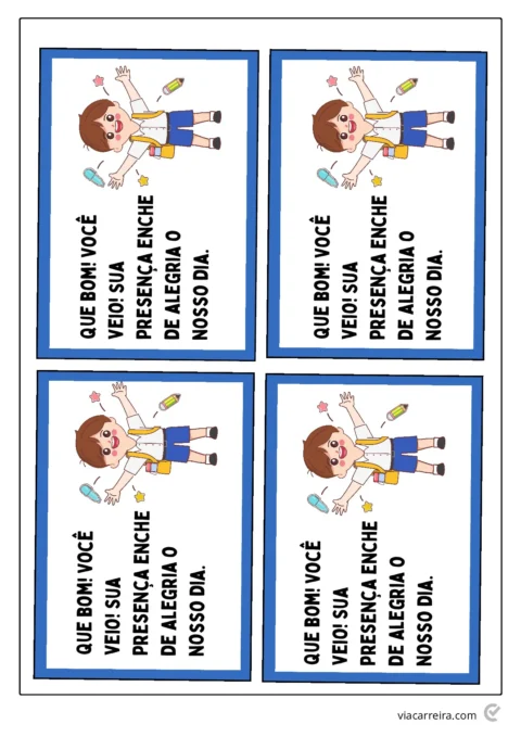 Cartões Volta às Aulas: Boas-Vindas para Imprimir (PDF) — p5 | Atividades Educação Infantil (ensinoja.com.br)