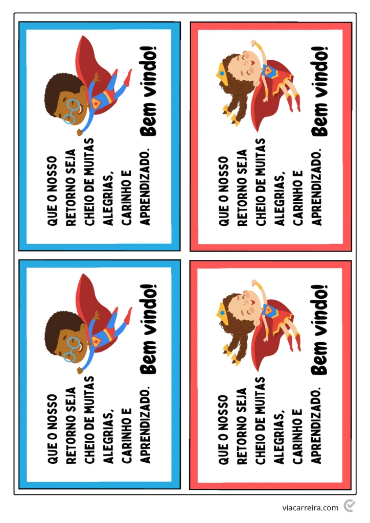 Cartões Volta às Aulas: Boas-Vindas para Imprimir (PDF) — p8 | Atividades Educação Infantil (ensinoja.com.br)