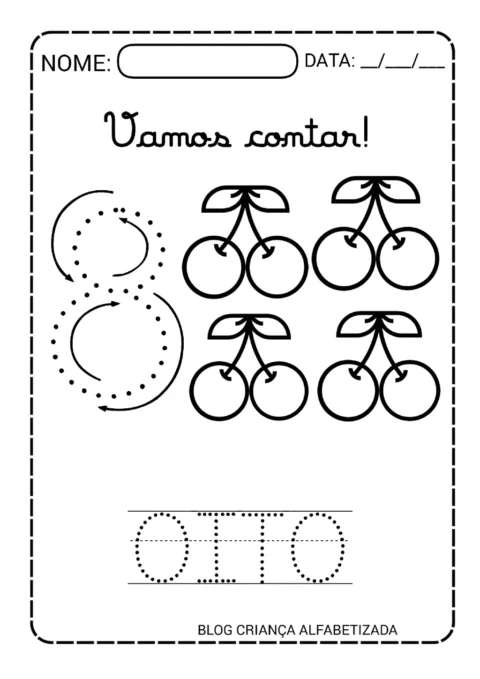 Numerais 1 a 10 Pontilhados: Atividade para Imprimir (PDF) — p8 | Atividades Educação Infantil (ensinoja.com.br)