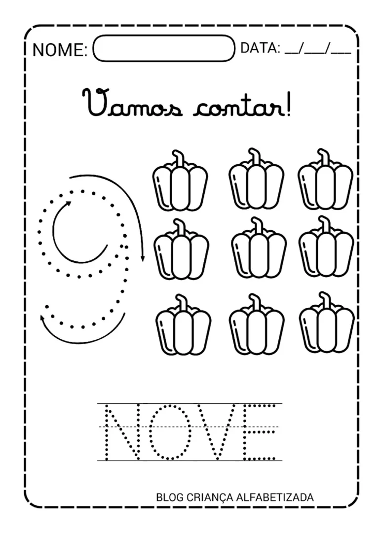 Numerais 1 a 10 Pontilhados: Atividade para Imprimir (PDF) — p9 | Atividades Educação Infantil (ensinoja.com.br)