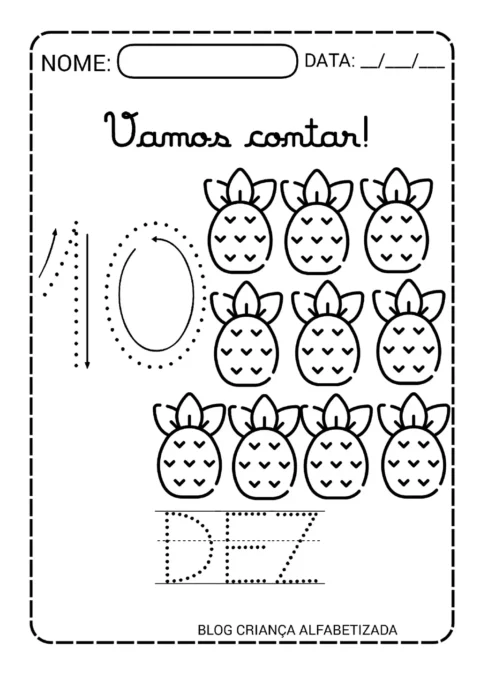 Numerais 1 a 10 Pontilhados: Atividade para Imprimir (PDF) — p10 | Atividades Educação Infantil (ensinoja.com.br)