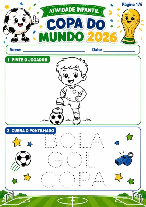 Atividade Infantil Copa do Mundo 2026 em PDF com 6 Páginas