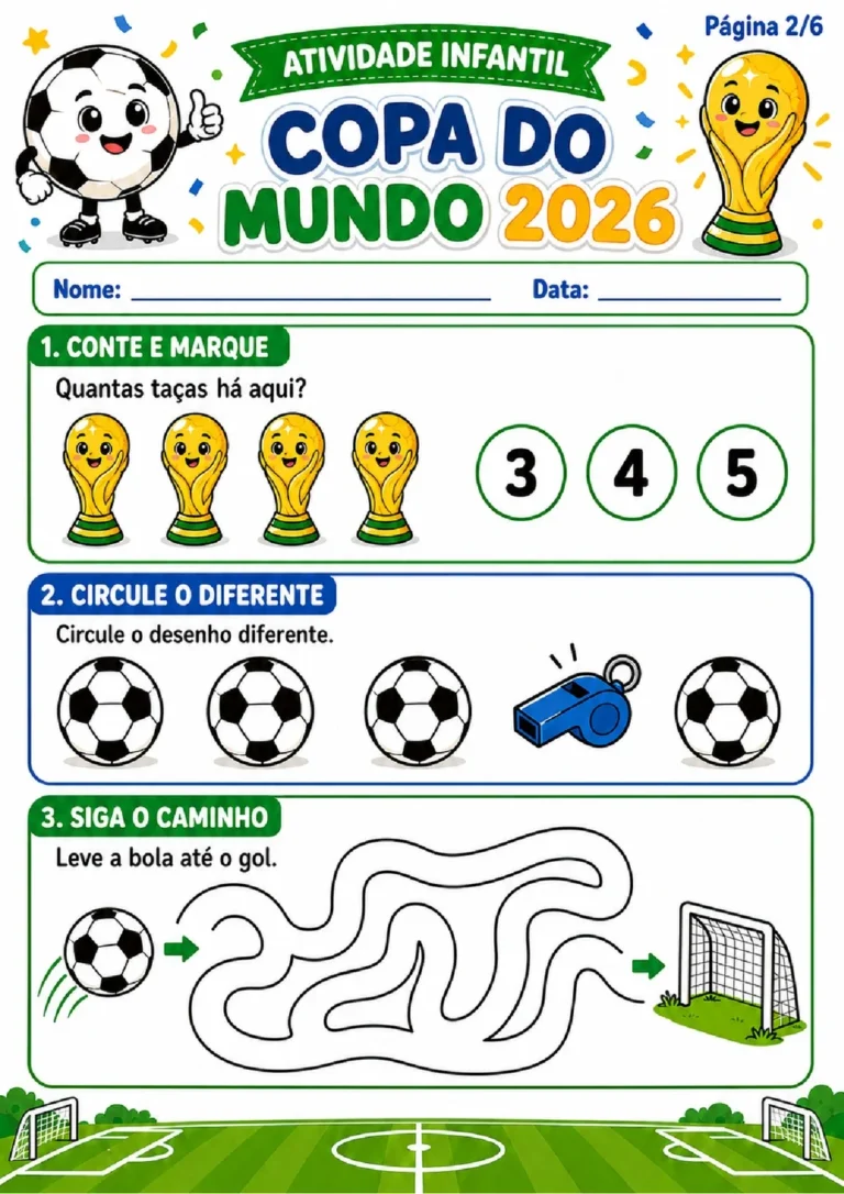 Atividade Infantil Copa do Mundo 2026 em PDF com 6 Páginas — p2 | Atividades Educação Infantil (ensinoja.com.br)