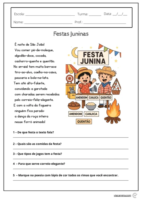 Atividades com Textos de Festa Junina em PDF com 14 Páginas — p4 | Atividades Educação Infantil (ensinoja.com.br)