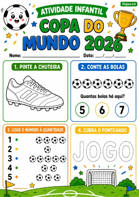 Atividades Copa do Mundo 2026 para 1º e 2º Ano em PDF com 8 Páginas — p1 | Atividades Educação Infantil (ensinoja.com.br)