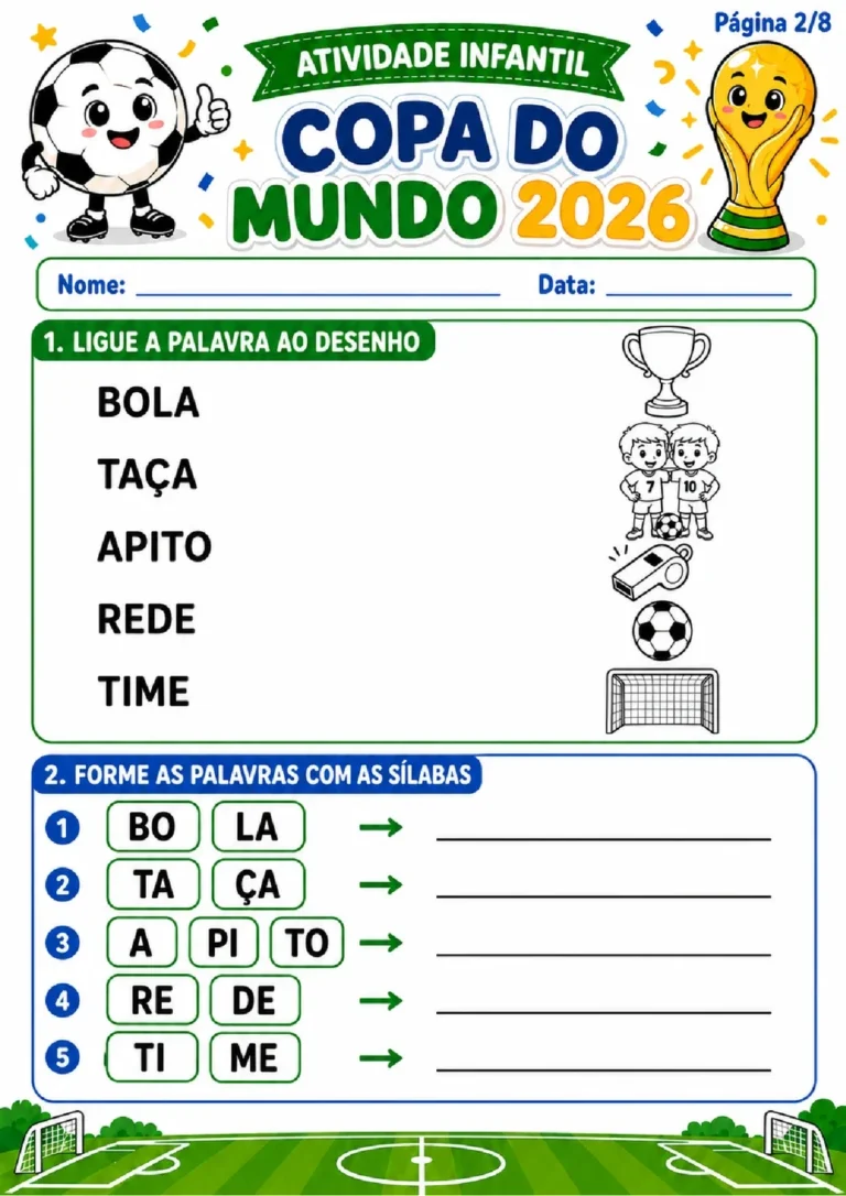 Atividades Copa do Mundo 2026 para 1º e 2º Ano em PDF com 8 Páginas — p2 | Atividades Educação Infantil (ensinoja.com.br)