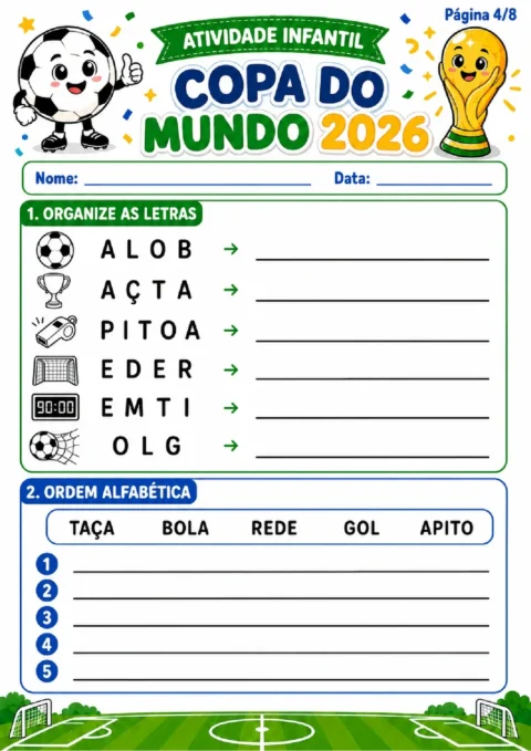 Atividades Copa do Mundo 2026 para 1º e 2º Ano em PDF com 8 Páginas — p4 | Atividades Educação Infantil (ensinoja.com.br)