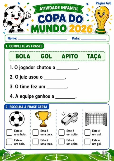 Atividades Copa do Mundo 2026 para 1º e 2º Ano em PDF com 8 Páginas — p6 | Atividades Educação Infantil (ensinoja.com.br)