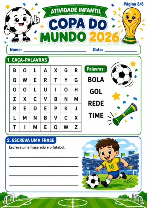 Atividades Copa do Mundo 2026 para 1º e 2º Ano em PDF com 8 Páginas — p8 | Atividades Educação Infantil (ensinoja.com.br)