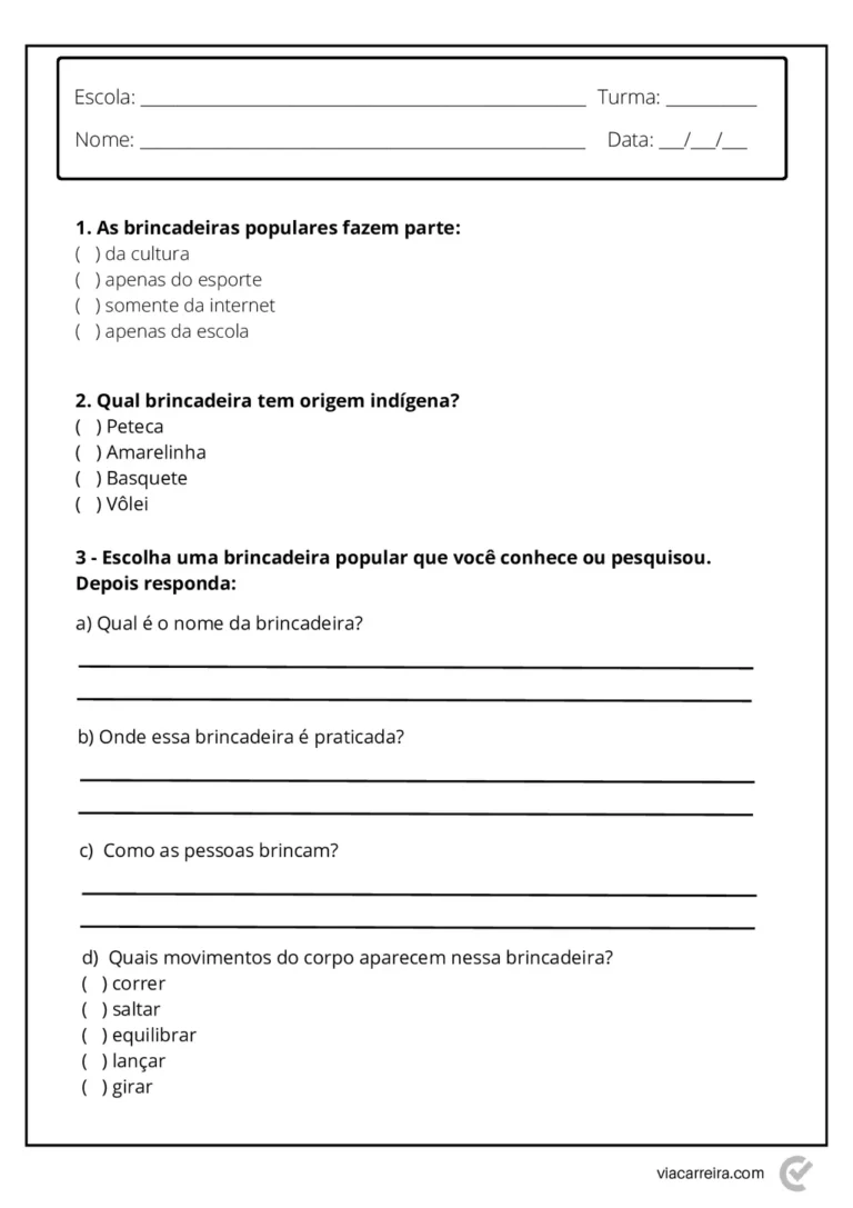 Atividades para o 3° ano de Educação Fisica em PDF — p2 | Atividades Educação Infantil (ensinoja.com.br)