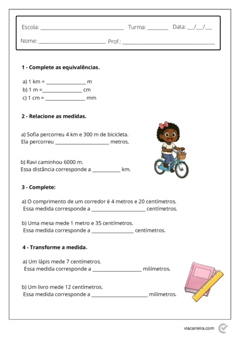 Medidas de Comprimento para 4º e 5º Ano em PDF com 14 Páginas — p5 | Atividades Educação Infantil (ensinoja.com.br)
