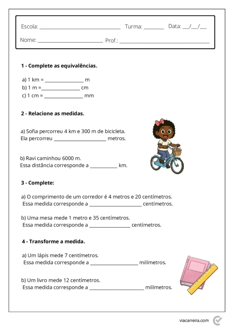 Medidas de Comprimento para 4º e 5º Ano em PDF com 14 Páginas — p5 | Atividades Educação Infantil (ensinoja.com.br)