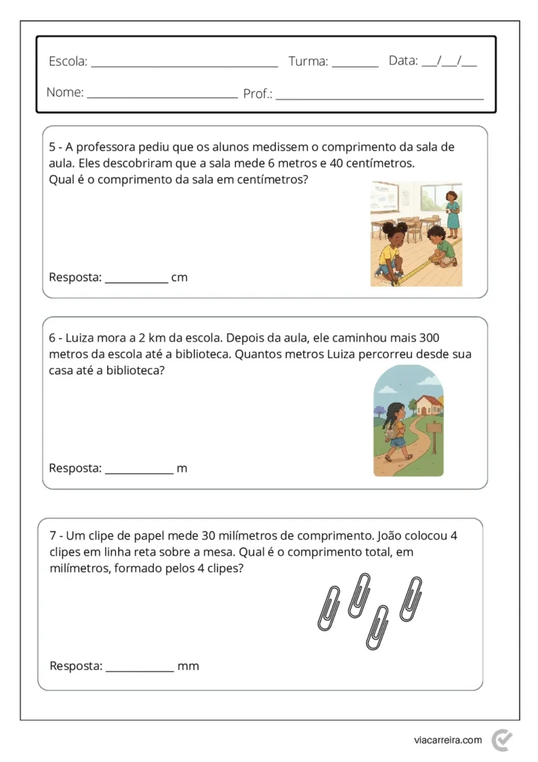 Medidas de Comprimento para 4º e 5º Ano em PDF com 14 Páginas — p6 | Atividades Educação Infantil (ensinoja.com.br)