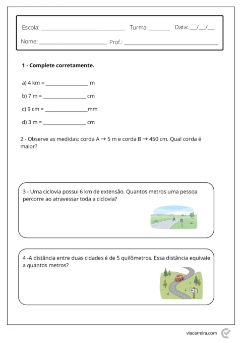 Medidas de Comprimento para 4º e 5º Ano em PDF com 14 Páginas — p8 | Atividades Educação Infantil (ensinoja.com.br)