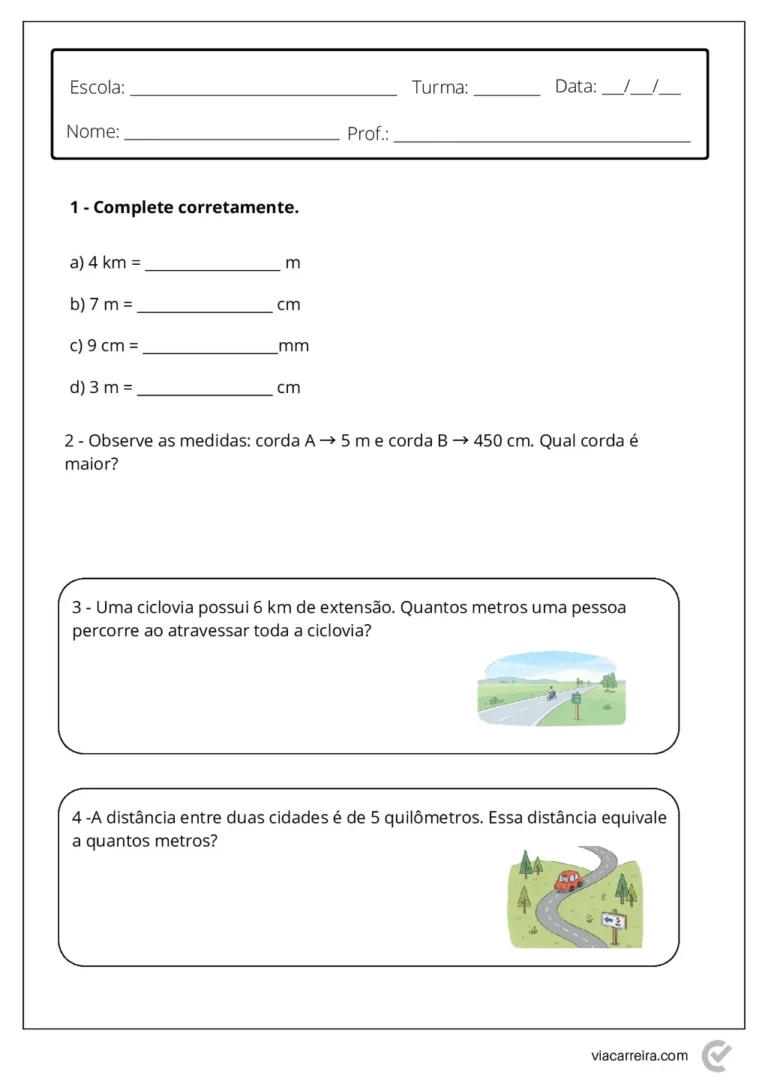 Medidas de Comprimento para 4º e 5º Ano em PDF com 14 Páginas — p8 | Atividades Educação Infantil (ensinoja.com.br)